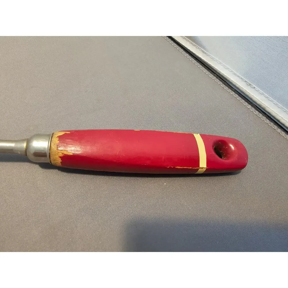 Vintage A&J 2-Prong Stainless Carving/Serving Fork w/Red Wood Handle - 12” Long